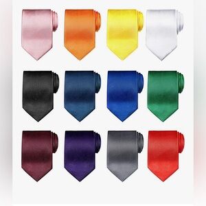 12 Pieces Solid Satin Ties Pure Color Ties Set Business Formal Necktie Ties
